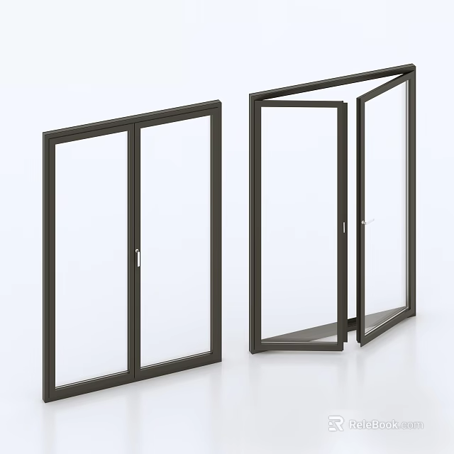 Modern Glass Double Doors with Black Frame and Transparent Panels Design 3d model 