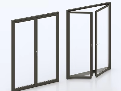 Modern Glass Double Doors with Black Frame and Transparent Panels Design 3d model