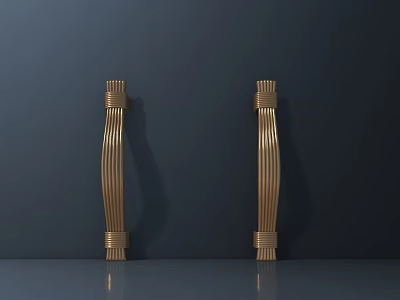 Decorative Golden Columns With Intricate Patterns On Dark Background And Reflective Floor 3d model