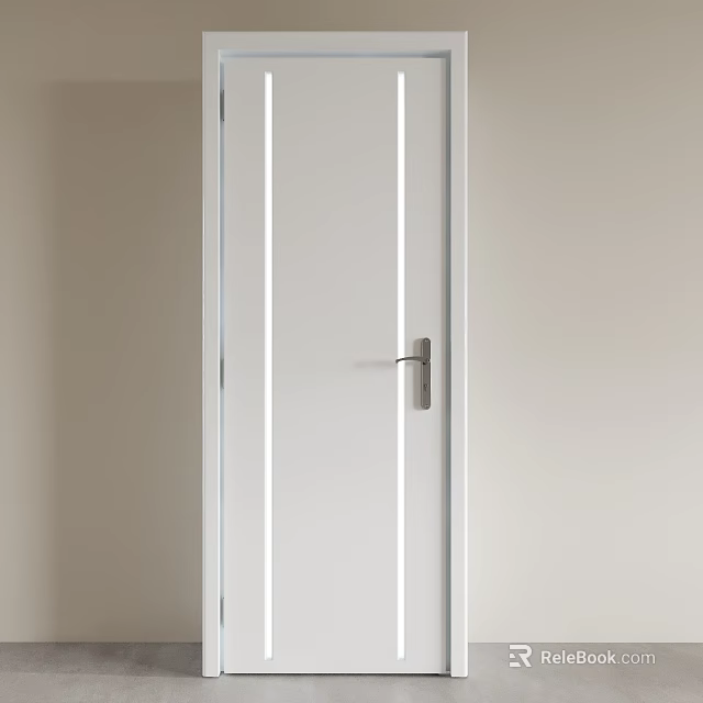 Modern White Swing Door With Sleek Design And Metal Handle For Interior Space 3d model 