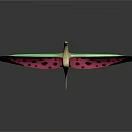 Flying Pterosaur With Pink Green Wings Black Spots Light Brown Body And Gray Gradient Background