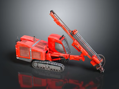 Red Construction Utility Vehicle With Crawler Chassis And Extended Drill Arm 3d model