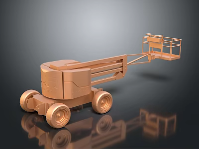 Golden Boom Lift With Extendable Arm Work Platform Wheels And Reflective Base 3d model
