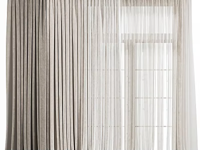 Elegant Neutral Toned Curtain Design With Sheer And Textured Layers For Home Windows 3d model