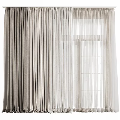 Elegant Neutral Toned Curtain Design With Sheer And Textured Layers For Home Windows 3d model