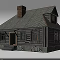 Wooden House Exterior With Gray Wooden Siding Gray Roof Brick Chimney Windows And Front Steps