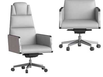 Ergonomic Gray Office Chair With High Back Leather Upholstery And Swivel Base 3d model