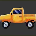 Vibrant Pixel Art Yellow Truck 3D Rendered With Shiny Wheels And Reflective Surface