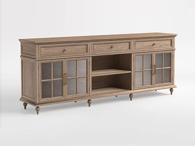 Solid Wood Entryway Cabinet Sideboard With Drawers Glass Doors And Shelves 3d model