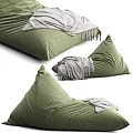 Green Corduroy Bean Bag Chair With Triangular Shape And Gray Accents 3d model