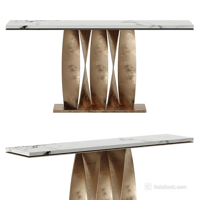Modern Console Table With Marble Top And Artistic Metal Base Design 3d model