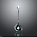Elegant Fantasy Weapon With Blue Glowing Crystal Top And Reflective Metal Base