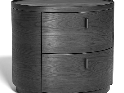 Modern Dark Wood Chest of Drawers with Wood Grain Two Drawers and Round Body 3d model