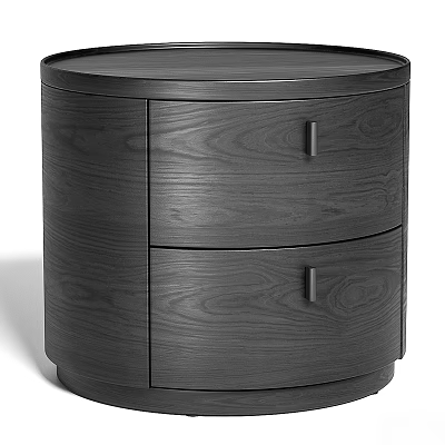 Modern Dark Wood Chest of Drawers with Wood Grain Two Drawers and Round Body 3d model