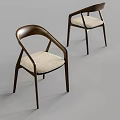 Modern Single Chair With Wooden Frame Curved Backrest And Light Fabric Seat