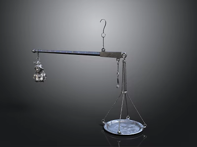 Intricate Sculpture Carving Hanging On Metal Balance Scale With Tray 3d model