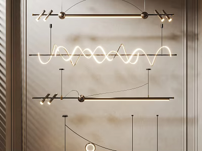 Elegant Modern Chandelier Design With Linear Curved Lines Soft Warm Lighting And Metal Frame 3d model