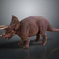 Detailed Brown Triceratops Dinosaur With Large Horns Frill Standing On Dark Background