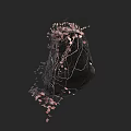 Delicate Pink Vines and Leaves Twisted Around a Black Stone