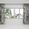 Black And White Text Print Curtains For Double Window With Green Outdoor View