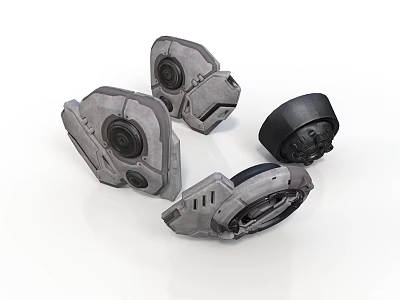 Gray And Black Mechanical Equipment Components With Circular Structures And Textures 3d model