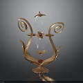 Golden Decorative Ornament With Spiral Design Glass Cover Red Gem And Butterfly Elements