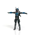 3D Sci Fi Character Model In Blue Black Armor With Horned Helmet And Extended Arms