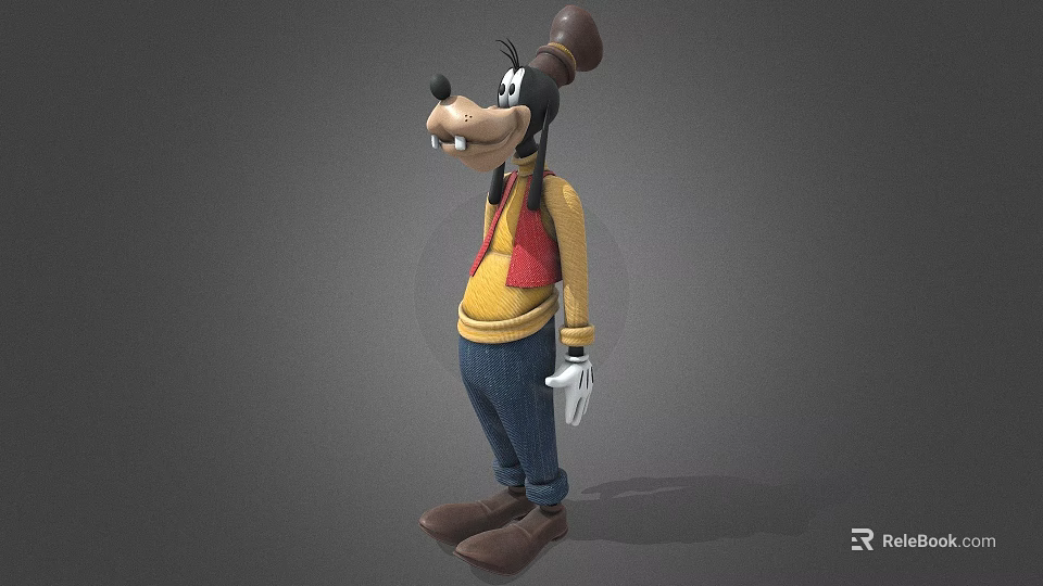 Cartoon Game Movie Character Goofy With Brown Hat Yellow Vest Blue Pants And White Gloves 3d model 