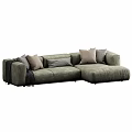 Modern L Shaped Gray Sofa With Soft Pillows And Throw Blanket Design 3d model