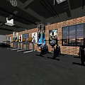 Fitness Gym Interior With Boxing Ring Workout Equipment Brick Wall And Ceiling Lights