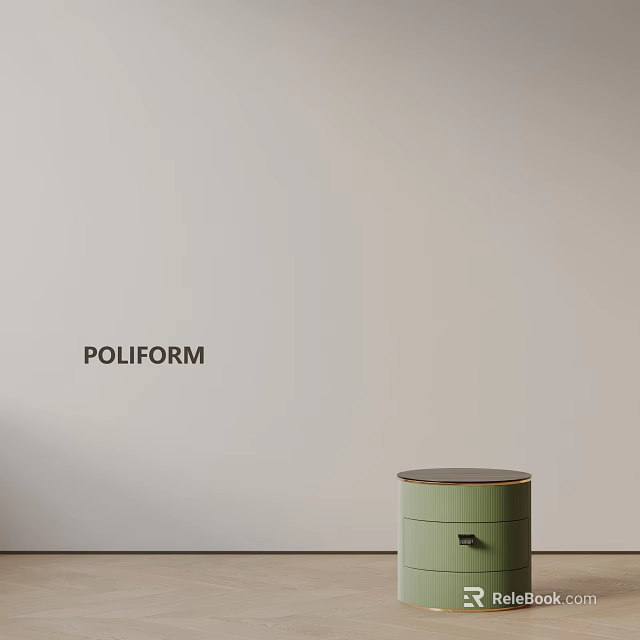 Poliform Modern Green Round Nightstand With Drawer And Minimal Design 3d model