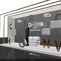 CERSNO Hotel Window Display With Man In Suit White Sofa Golden Letters And Cloud Decor