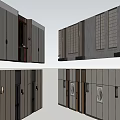Modern Office Corridor Interior With Various Door Designs And Wall Materials