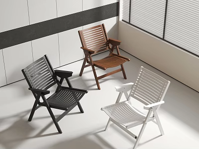 Modern Single Chairs With Black Brown White Wooden Slat Design In Bright Interior 3d model