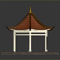 Traditional Pavilion With Red Tiled Roof Golden Spire White Pillars Wooden Base And Stone Lantern