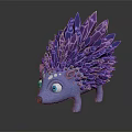 Cartoon Blue Hedgehog Character With Purple Pink Crystal Spikes And Big Eyes