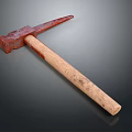 Vintage Hardware Tool Hammer With Red Metal Head And Wooden Handle