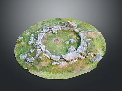 Traditional Stone Material Structure Arranged In Circular Shape With Central Hole And Green Grass 3d model