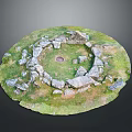 Traditional Stone Material Structure Arranged In Circular Shape With Central Hole And Green Grass 3d model