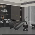 Modern Home Office With Dark Bookshelves Unique Desk Lamp Laptop Green Plant And Large Window