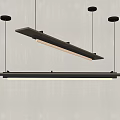 Modern Long Wooden Chandeliers with LED Light Strips and Black Hanging Hardware
