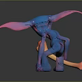 3D Fantasy Game Movie Character With Blue Pink Gradient Large Ears And Orange Object