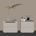 Modern White Bedside Tables With Drawers Glass Vase Green Plant Mug And Decorative Items