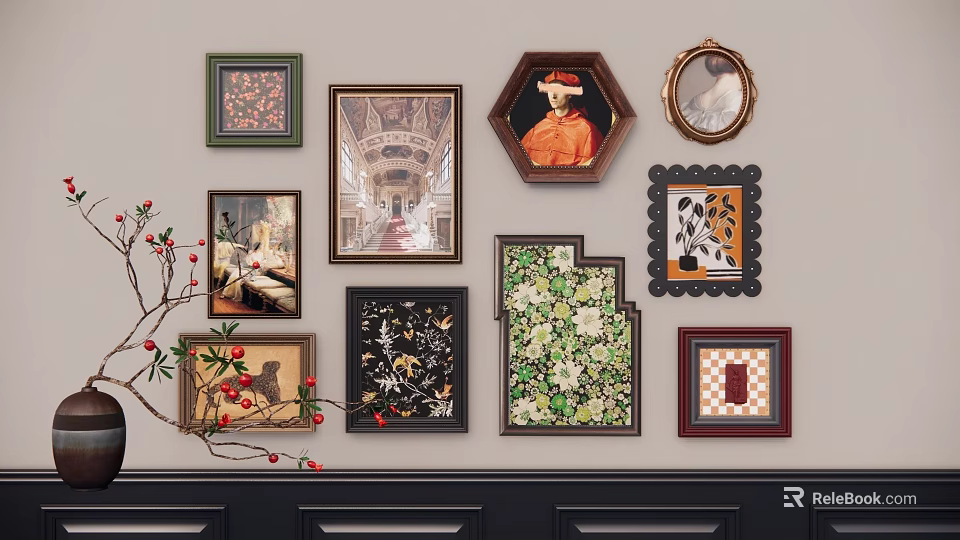 Decorative Ornament Set with Various Shapes Picture Frames and Decorative Branches for Wall 3d model