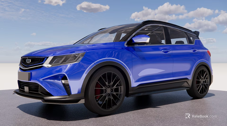 Blue Modern SUV With Black Wheels Red Brake Calipers And Blue Sky Background 3d model 