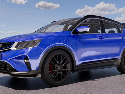 Blue Modern SUV With Black Wheels Red Brake Calipers And Blue Sky Background 3d model