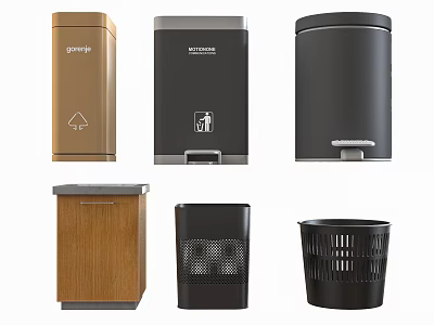 Various Household Trash Bins With Different Designs And Colors For Home Use 3d model