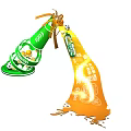 Green Bottle Shaped Tsingtao Beer Art Installation with Yellow Streamer and Football Elements