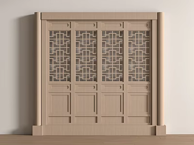 Traditional Chinese Wooden Door With Lattice Design And Paneled Frame 3d model