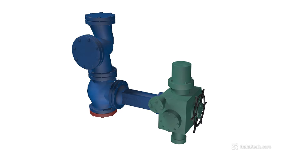 Industrial Valve Equipment With Blue Green Connected Components And Control Handles 3d model 